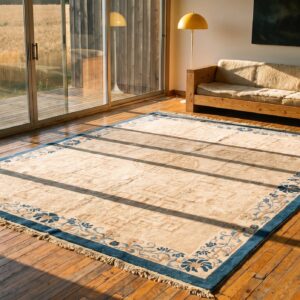 Ivory Beige Cream White Antique Wool 1930s Hand Knotted Pile Rectangle Rug (SKU 22891) - room view