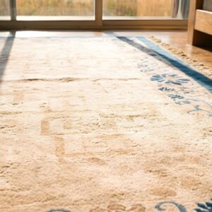 Ivory Beige Cream White Antique Wool 1930s Hand Knotted Pile Rectangle Rug (SKU 22891) - in-room detail