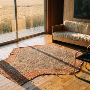 Ivory Beige Cream White Allover Floral Square 1880s Hand Knotted Pile Wool Antique Rug (SKU 22032) - room view