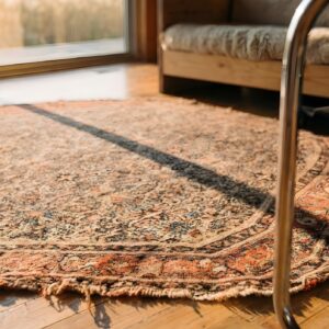 Ivory Beige Cream White Allover Floral Square 1880s Hand Knotted Pile Wool Antique Rug (SKU 22032) - in-room detail