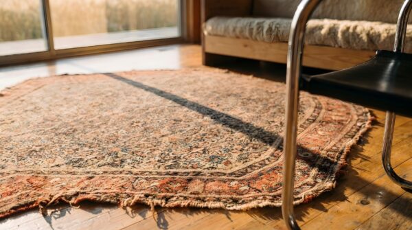 Ivory beige cream white allover floral square 1880s hand knotted pile wool antique rug (sku 22032) - in-room detail