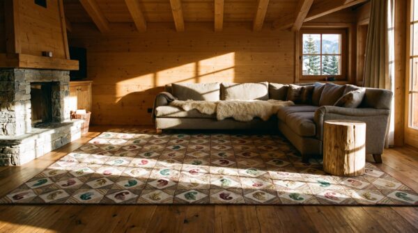 Antique wool ivory beige cream white hooked - loop pile rug 8 Antique wool ivory beige cream white hooked - loop pile rug (sku 25740) - room view
