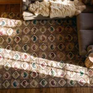 Antique Wool Ivory Beige Cream White Hooked - Loop Pile Rug (SKU 25740) - styled overhead view