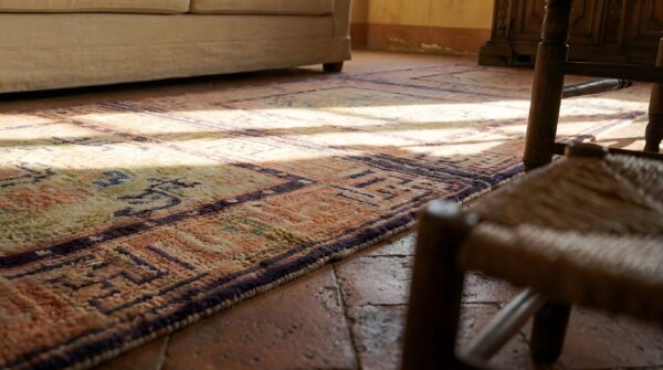 Ivory beige cream white , purple ivory beige cream white and purple hand knotted wool pile antique chinese baotou allover three squares scatter rug 7 Ivory beige cream white , purple ivory beige cream white and purple hand knotted wool pile antique chinese baotou allover three squares scatter rug (sku 23242) - in-room detail