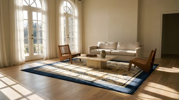 Antique ivory beige cream white rectangle hand knotted pile 1900s wool allover floral rug 9 Antique ivory beige cream white rectangle hand knotted pile 1900s wool allover floral rug (sku 25695) - room view