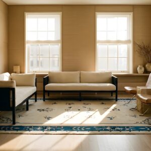 Hand Knotted Pile Antique Wool Ivory Beige Cream White Rectangle 1920s Rug (SKU 23879) - room view
