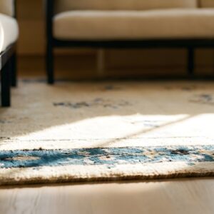 Hand Knotted Pile Antique Wool Ivory Beige Cream White Rectangle 1920s Rug (SKU 23879) - in-room detail