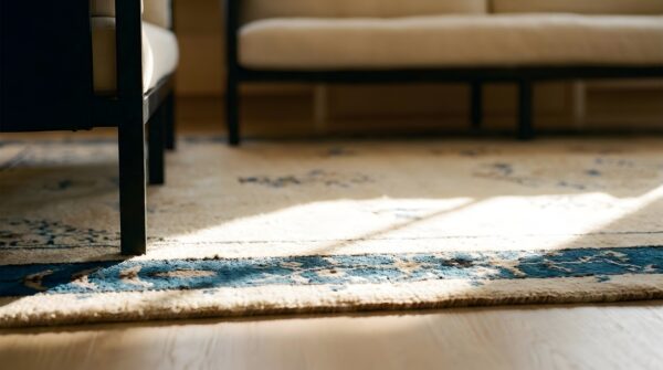 Hand knotted pile antique wool ivory beige cream white rectangle 1920s rug 16 Hand knotted pile antique wool ivory beige cream white rectangle 1920s rug (sku 23879) - in-room detail