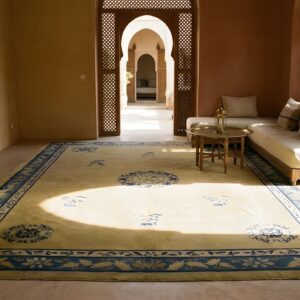 Ivory Beige Cream White Hand Knotted Pile Antique Rectangle 1920s Wool Rug (SKU 24944) - room view