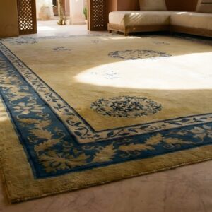 Ivory Beige Cream White Hand Knotted Pile Antique Rectangle 1920s Wool Rug (SKU 24944) - in-room detail