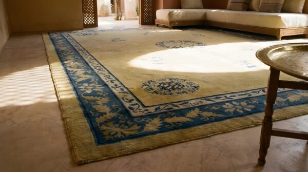 Ivory beige cream white hand knotted pile antique rectangle 1920s wool rug 11 Ivory beige cream white hand knotted pile antique rectangle 1920s wool rug (sku 24944) - in-room detail