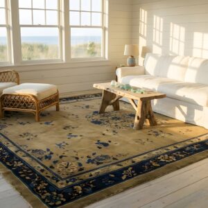 Wool Hand Knotted Pile Ivory Beige Cream White Antique Rectangle 1920s Rug (SKU 25038) - room view