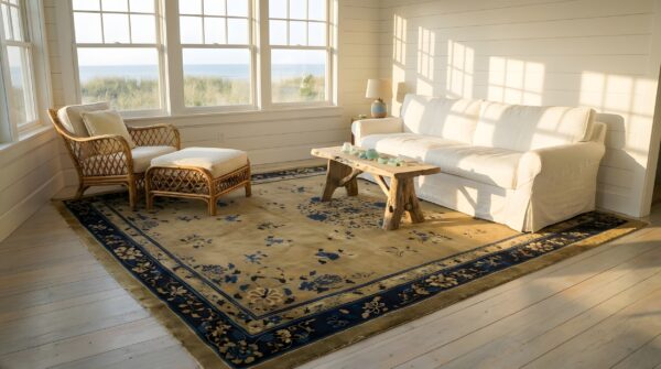 Wool hand knotted pile ivory beige cream white antique rectangle 1920s rug 10 Wool hand knotted pile ivory beige cream white antique rectangle 1920s rug (sku 25038) - room view