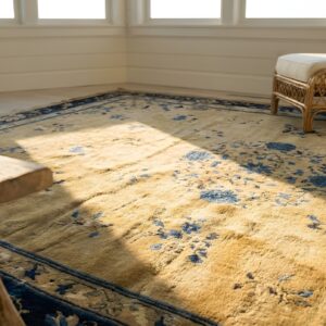 Wool Hand Knotted Pile Ivory Beige Cream White Antique Rectangle 1920s Rug (SKU 25038) - in-room detail