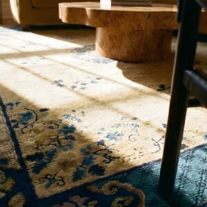 Hand Knotted Pile Ivory Beige Cream White Rectangle 1920s Wool Antique Rug (SKU 25206) - in-room detail
