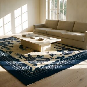 Ivory and Blue Antique Cloud Band Design Chinese Dragon Peking Rug (SKU 25839) - room view
