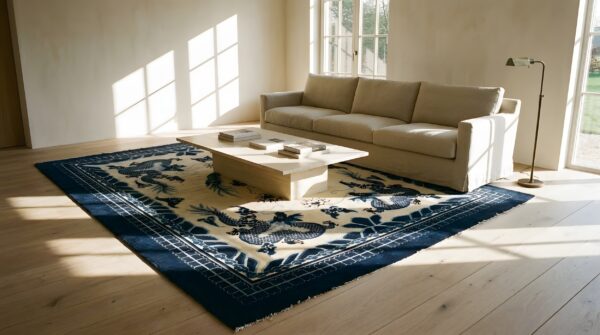 Ivory and blue antique cloud band design chinese dragon peking rug 5 Ivory and blue antique cloud band design chinese dragon peking rug (sku 25839) - room view