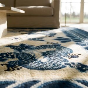 Ivory and Blue Antique Cloud Band Design Chinese Dragon Peking Rug (SKU 25839) - in-room detail
