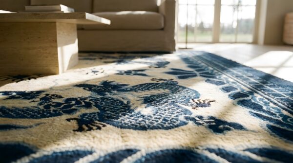 Ivory and blue antique cloud band design chinese dragon peking rug 6 Ivory and blue antique cloud band design chinese dragon peking rug (sku 25839) - in-room detail