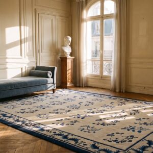 Ivory and Blue Antique Floral Chinese Room Size Peking Rug (SKU 23377) - room view