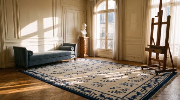 Ivory and blue antique floral chinese room size peking rug 5 Ivory and blue antique floral chinese room size peking rug (sku 23377) - room view