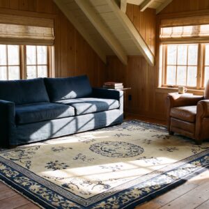 Ivory and Blue Antique Floral Medallion Chinese Carpet (SKU 25075) - room view