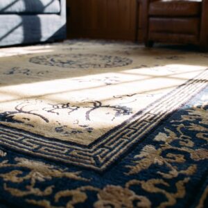 Ivory and Blue Antique Floral Medallion Chinese Carpet (SKU 25075) - in-room detail
