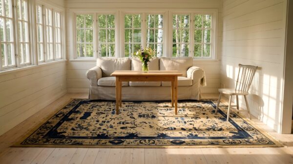 Ivory and blue antique peking chinese room size area rug 10 Ivory and blue antique peking chinese room size area rug (sku 23516) - room view