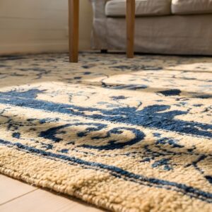 Ivory and Blue Antique Peking Chinese Room Size Area Rug (SKU 23516) - in-room detail