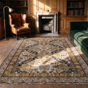 Ivory Antique Caucasian Seychour Small Scatter Size Tribal Area Rug (SKU 19632) - room view