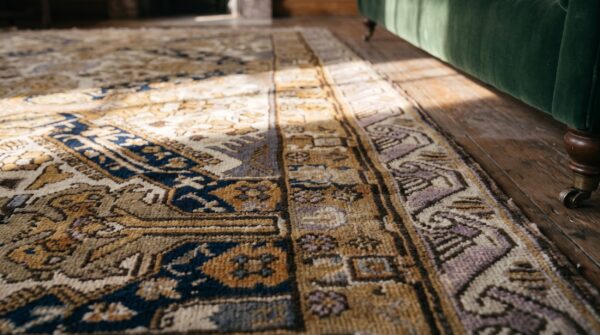 Ivory antique caucasian seychour small scatter size tribal area rug 8 Ivory antique caucasian seychour small scatter size tribal area rug (sku 19632) - in-room detail