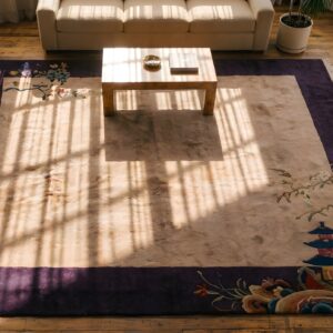 Ivory Chinese - Art Deco Antique 1920s Room Size Rectangle Knotted Wool Rug (SKU 22262) - styled overhead view