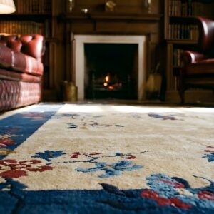 Ivory Chinese - Art Deco Wool Small Scatter Size 1920s Knotted Rectangle Antique Rug (SKU 25243) - in-room detail