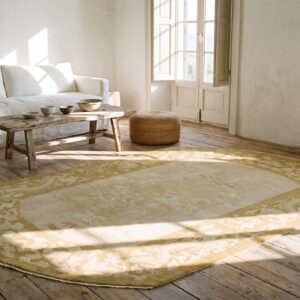 Ivory Antique Chinese Crane and Dragon Design Oval Peking Rug (SKU 21364) - room view