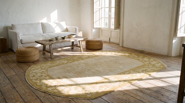 Ivory antique chinese crane and dragon design oval peking rug 8 Ivory antique chinese crane and dragon design oval peking rug (sku 21364) - room view