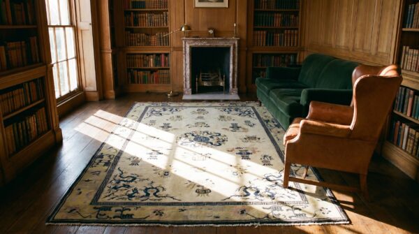 Antique ivory chinese dragon design peking rug 5 Antique ivory chinese dragon design peking rug (sku 17593) - room view