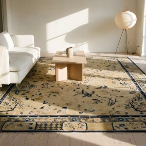 Ivory Antique Chinese Floral Dragon Medallion Design Room Size Peking Rug (SKU 23730) - room view