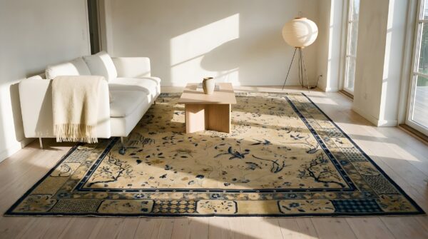 Ivory antique chinese floral dragon medallion design room size peking rug 10 Ivory antique chinese floral dragon medallion design room size peking rug (sku 23730) - room view