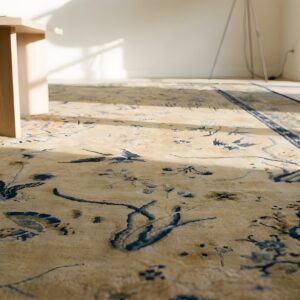Ivory Antique Chinese Floral Dragon Medallion Design Room Size Peking Rug (SKU 23730) - in-room detail