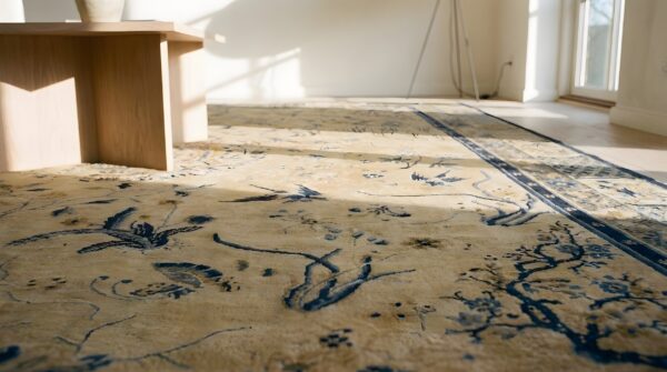 Ivory antique chinese floral dragon medallion design room size peking rug 11 Ivory antique chinese floral dragon medallion design room size peking rug (sku 23730) - in-room detail