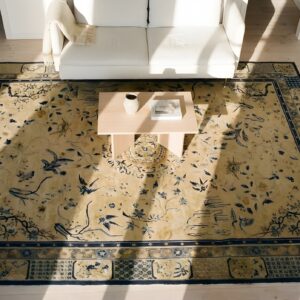 Ivory Antique Chinese Floral Dragon Medallion Design Room Size Peking Rug (SKU 23730) - styled overhead view