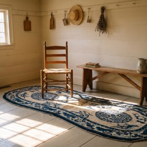 Ivory Antique Wool Pile Chinese Floral Saddle Horse Cover Rug (SKU 23395) - room view