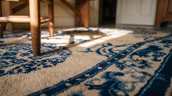 Ivory antique wool pile chinese floral saddle horse cover rug 8 Ivory antique wool pile chinese floral saddle horse cover rug (sku 23395) - in-room detail
