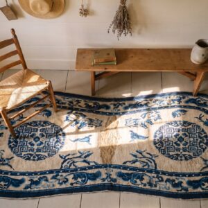 Ivory Antique Wool Pile Chinese Floral Saddle Horse Cover Rug (SKU 23395) - styled overhead view