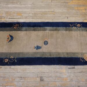 Ivory Chinese Antique Knotted Hallway Runner - Peking 1920s Wool (SKU 25531) - styled overhead view