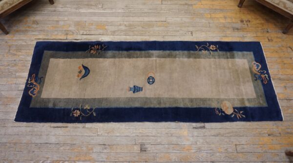 Ivory chinese antique knotted hallway runner - peking 1920s wool 2 Ivory chinese antique knotted hallway runner - peking 1920s wool (sku 25531) - styled overhead view