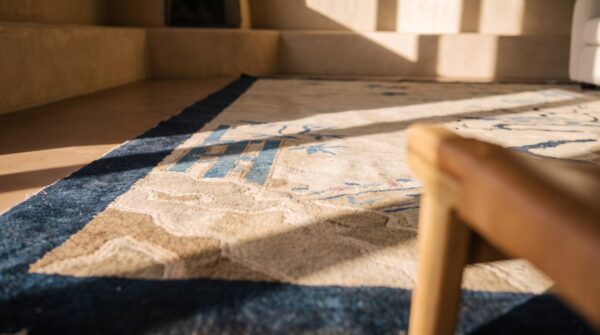 Antique ivory wool chinese - peking knotted 1930s small scatter size rectangle rug 7 Antique ivory wool chinese - peking knotted 1930s small scatter size rectangle rug (sku 25510) - in-room detail