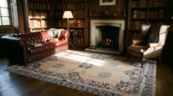 Ivory antique chinese hand knotted wool pile peking area rug 5 Ivory antique chinese hand knotted wool pile peking area rug (sku 23256) - room view