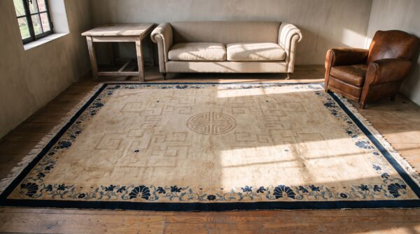 Ivory chinese - peking room size rectangle wool 1890s knotted antique rug 8 Ivory chinese - peking room size rectangle wool 1890s knotted antique rug (sku 22807) - room view