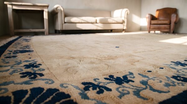 Ivory chinese - peking room size rectangle wool 1890s knotted antique rug 9 Ivory chinese - peking room size rectangle wool 1890s knotted antique rug (sku 22807) - in-room detail